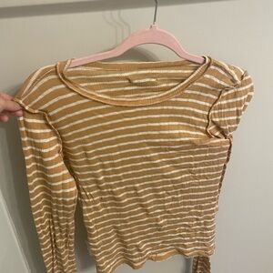 American Eagle Outfitters Mustard and White Striped Tee